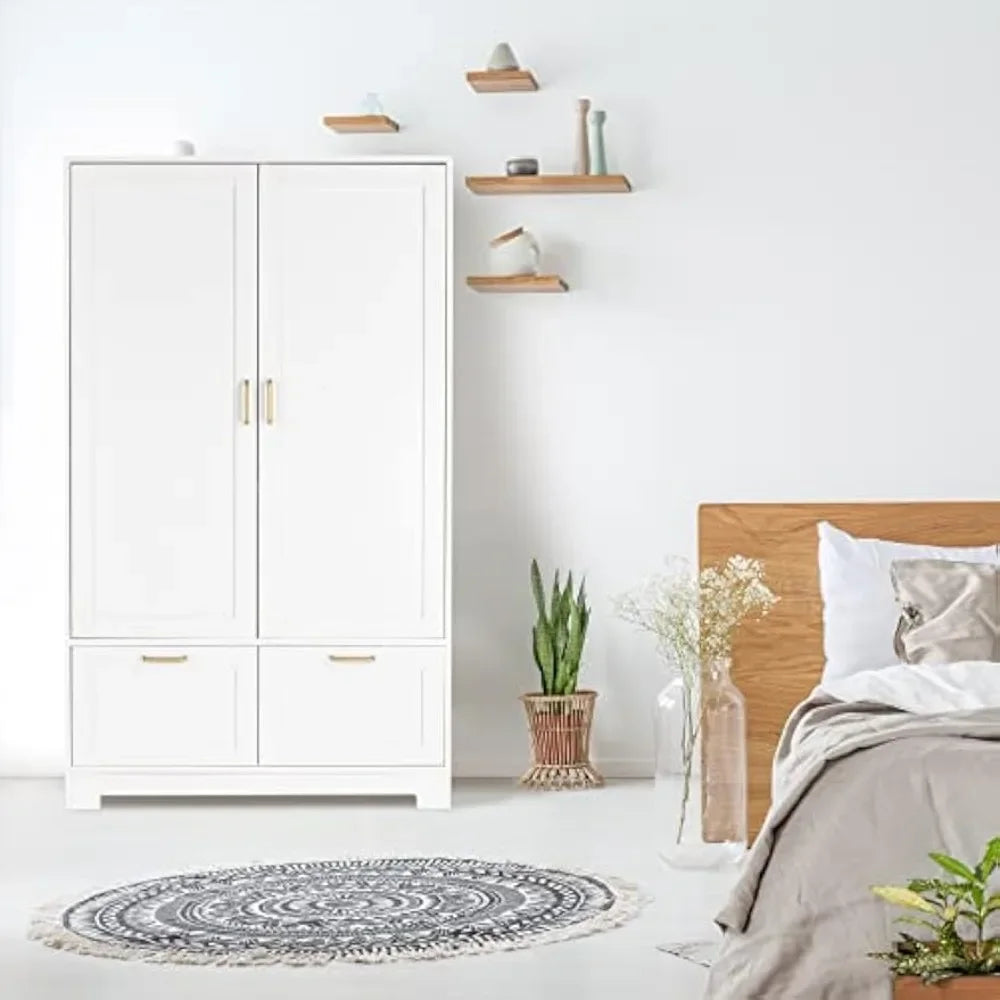 White Armoire Wardrobe Closet with Adjustable Shelves and Drawers,60" Freestanding Closet Wardrobe Cabinet,Suitable for bedrooms