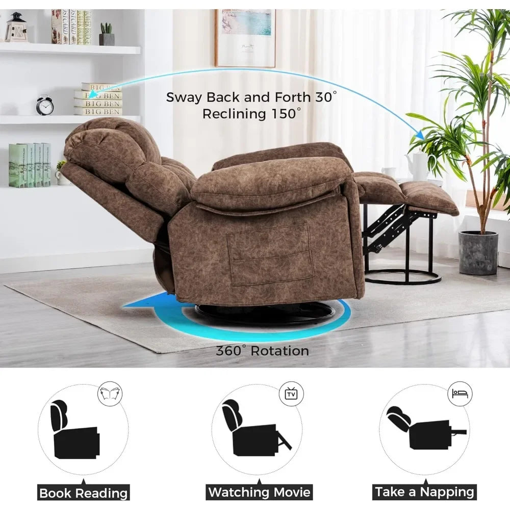 360°Swivel Vibrating Massage Fabric 22.8in Wide Recliner Chair with USB Port for Adults Living Room,Brown,Living Room Chairs