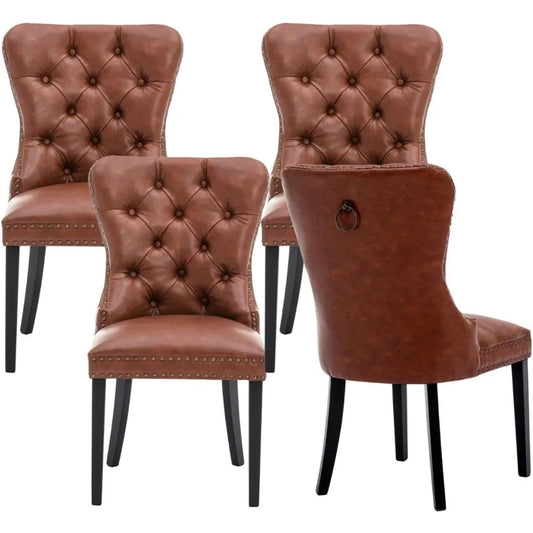 PU Leather Dining Chairs Set of 4 Mid Century Modern Tufted Chairs Armless Rubber Wood Nailhead Side Chairs for Kitchen