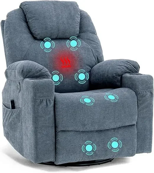 Swivel Rocker Recliner Chair Ergonomic Lounge Reclining Chair with 4 Pockets Cup Holders Remote Control，Gray，Living Room Chairs