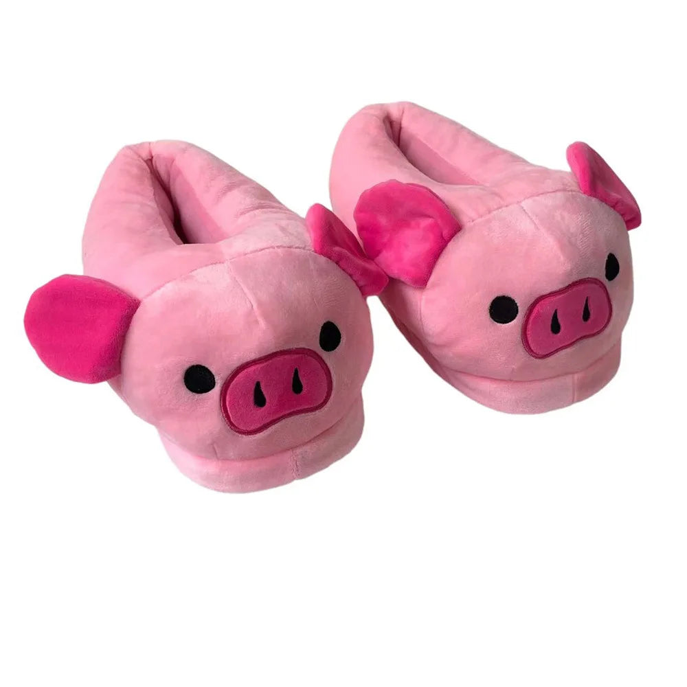 Cute Pig Winter New Women Slipper Heel Cover Warm Slippers Soft Fur Indoor Comfortable Fluffy Home Slides Girls Cartoon Footwear