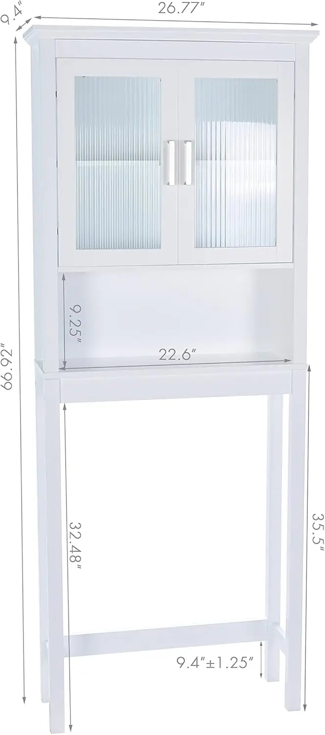 The Toilet Cabinet for Bathroom Storage, Above Toilet Storage Cabinet with Tempered Glass Doors, White