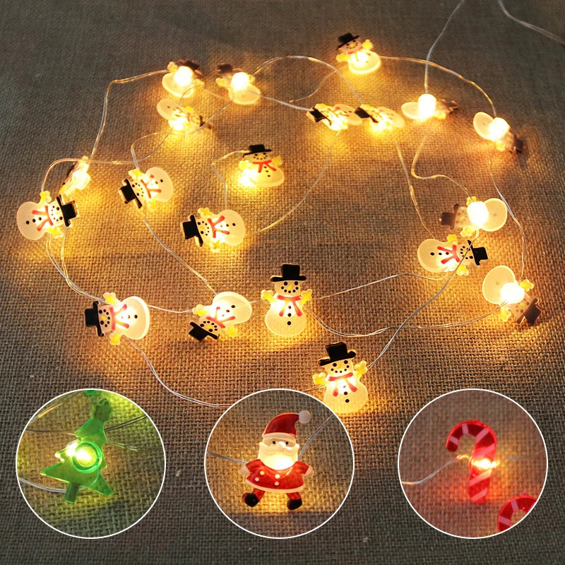 2024 Christmas Lights String Santa Claus Snowman Battery-operated Garland LED Christmas Decorative Light Party New Year's Decor