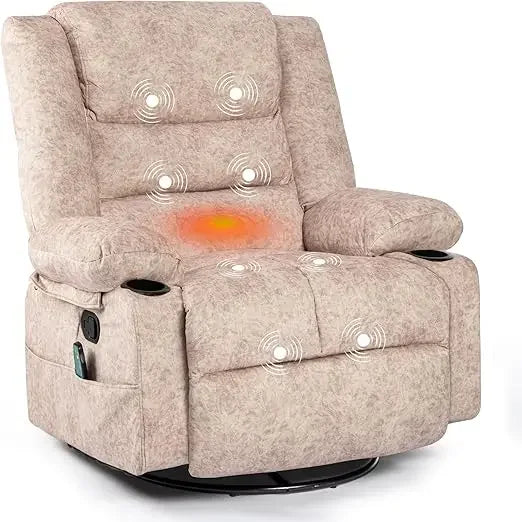 Rocker Recliner Chair for Adults with Massage and Heat, Overstuffed Glider for Nursery with Cup Holders,Grey,Living Room Chairs