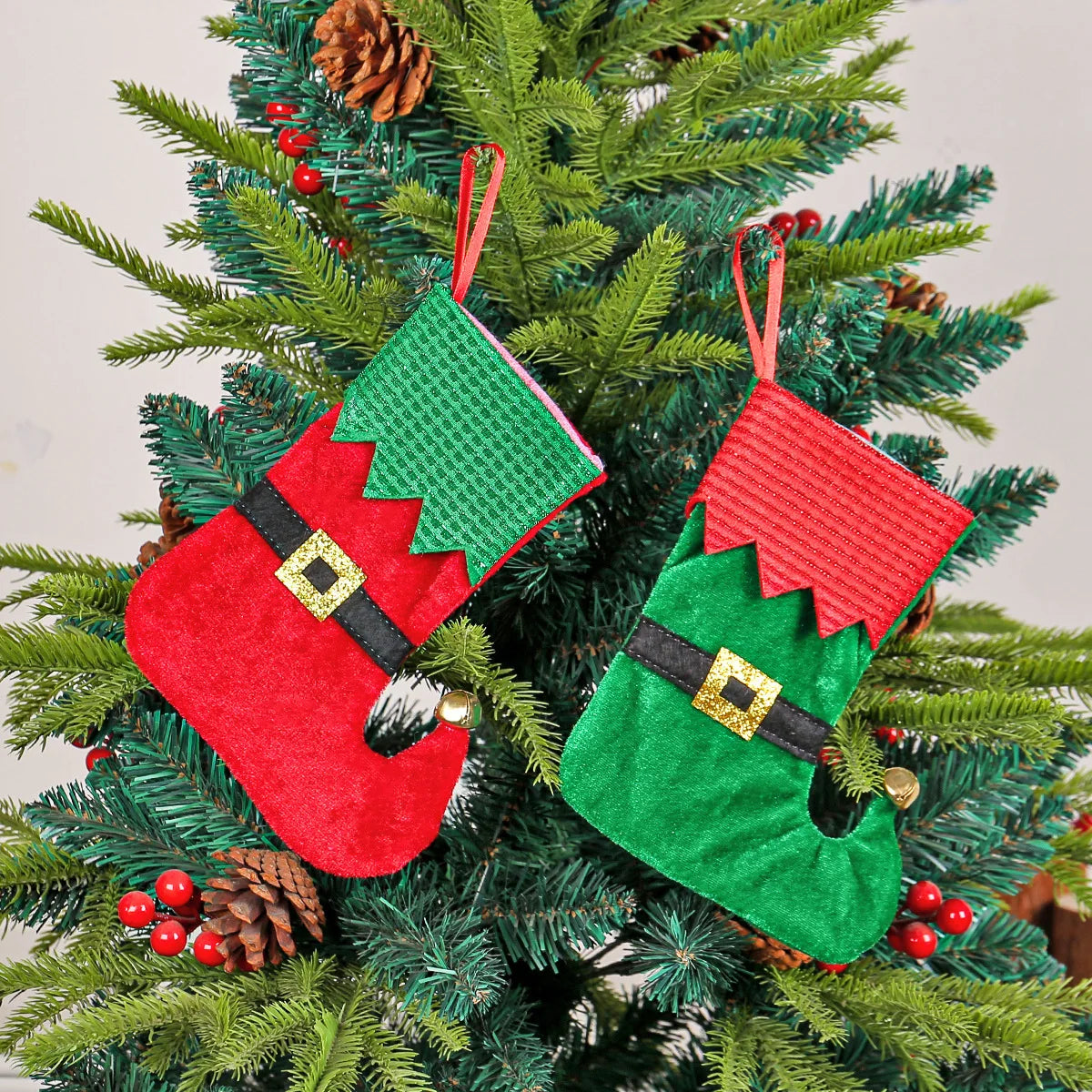 4/8Pcs Christmas Stockings 7Inch Elf-Inspired Hanging Socks for Festive Home Decor Christmas Decorations Stocking Gift Bags