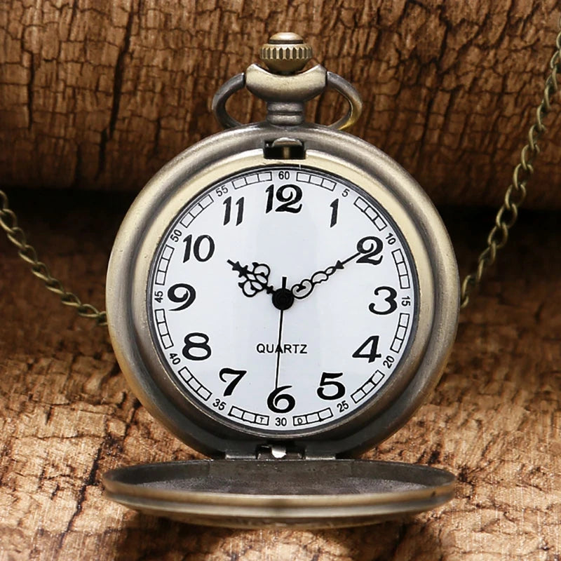 Black Bronze Roman Scale Display Pocket Watch Quartz Relogio  Vintage Exquisite Pocketwatch With Necklace Chain Gift Clock