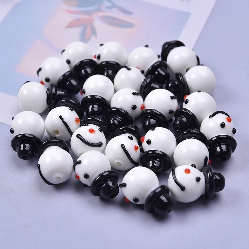 10pcs Christmas Day High Quality Snowman Parody Straight Hole Beading Coloured Glaze Jewelry Used To Hand Diy Necklace Making