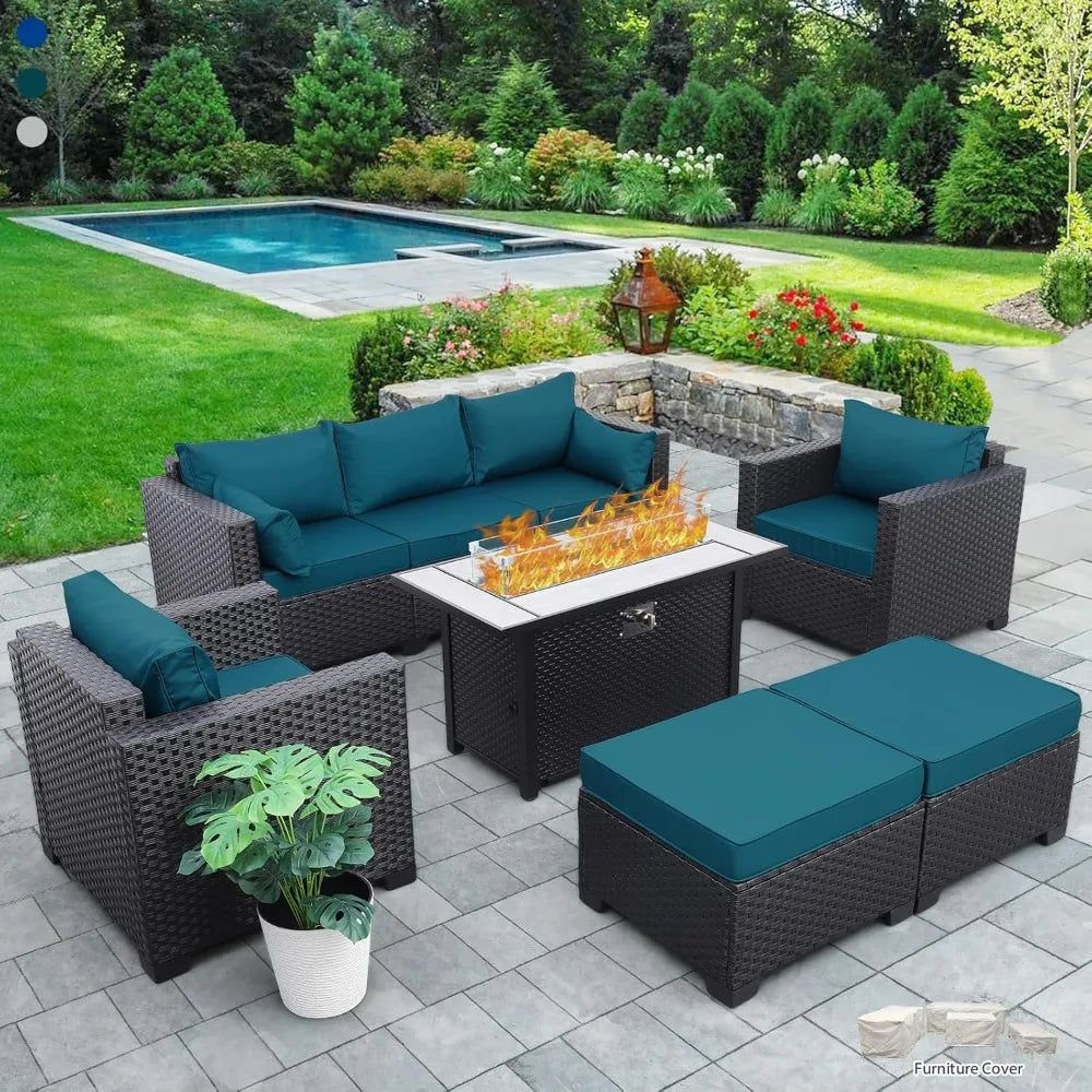 Outdoor Patio Furniture 60000 BTU Outdoor Propane Fire Pit Table Patio Furniture Set 45 In Outdoor Fire Pits 6 Pieces Patio Sofa