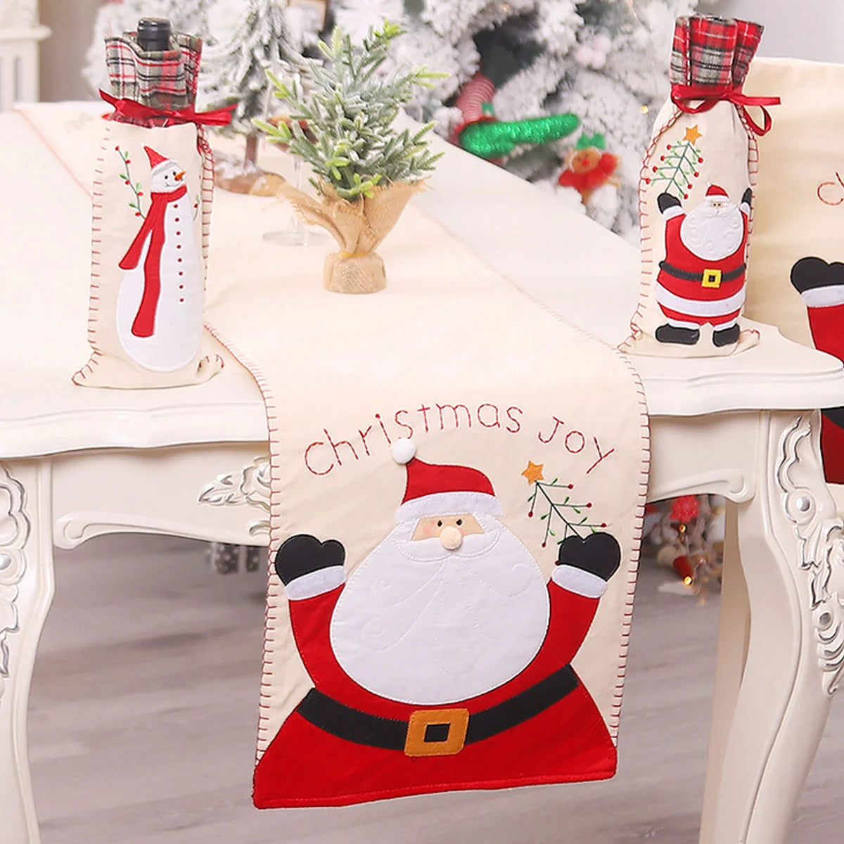 Santa Table Decoration Overlock Runner for Christmas Tablecloths Dining Practical Flax