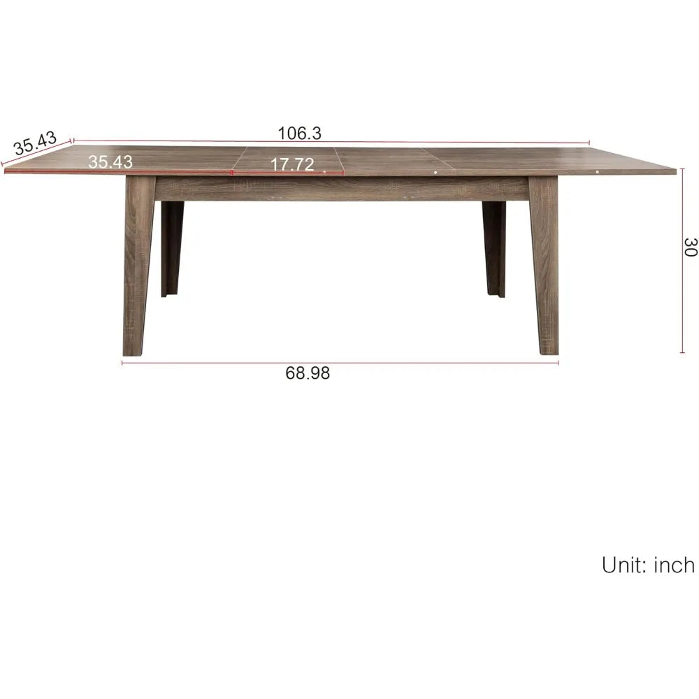 Wood Expandable Dining Table, Modern Extendable Dining Room Table Large Rectangle Dining Table with Leaf Extension