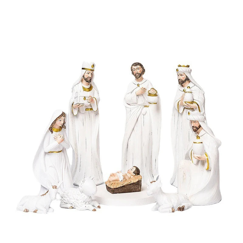 9pcs Christmas Jesus Nativity Scene Manger Figurines Home Decoration Props Office Holy Family Desktop Resin Statue Ornaments