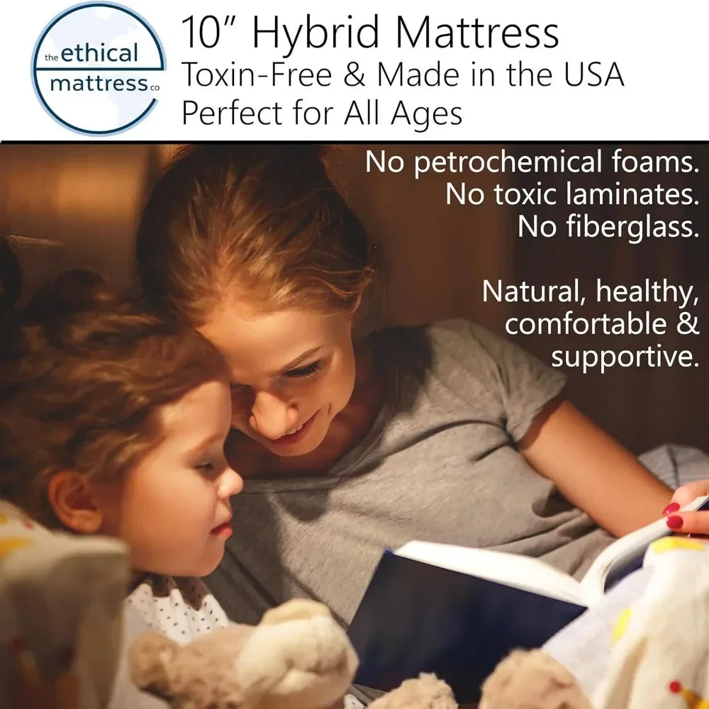 10" Hybrid Mattress, Made in USA with Organic Cotton, Wool, Latex & Pocketed Coils (Mattress-in-a-Box) , King Size Mattress