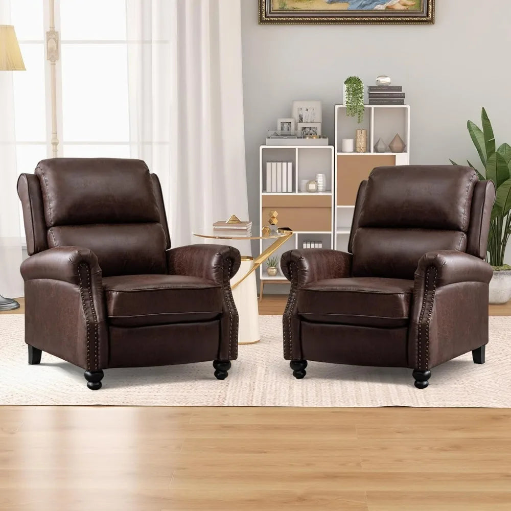 Reddish Brown Sofa Leather Armchair Push Back Recliner With Rivet Decoration Single Sofa Accent Chair for Living Room Armchairs