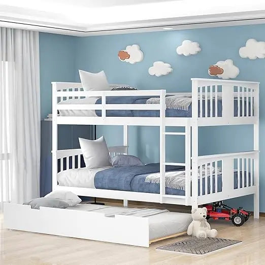 Full Bunk Bed, for Adults Kids Teens, Detachable Wood Full Bunks Bed Frame with High Length Guardrail,Solid Wood Bunk Beds