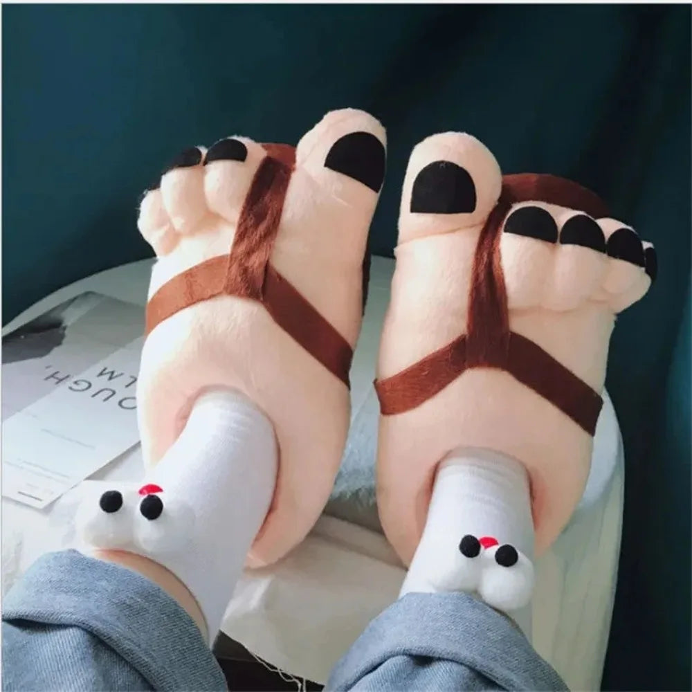 Men Women Winter Slippers Big Feet Creative Couples Funny Slippers House Slides Home Soft Warm Cotton Slider Slippers