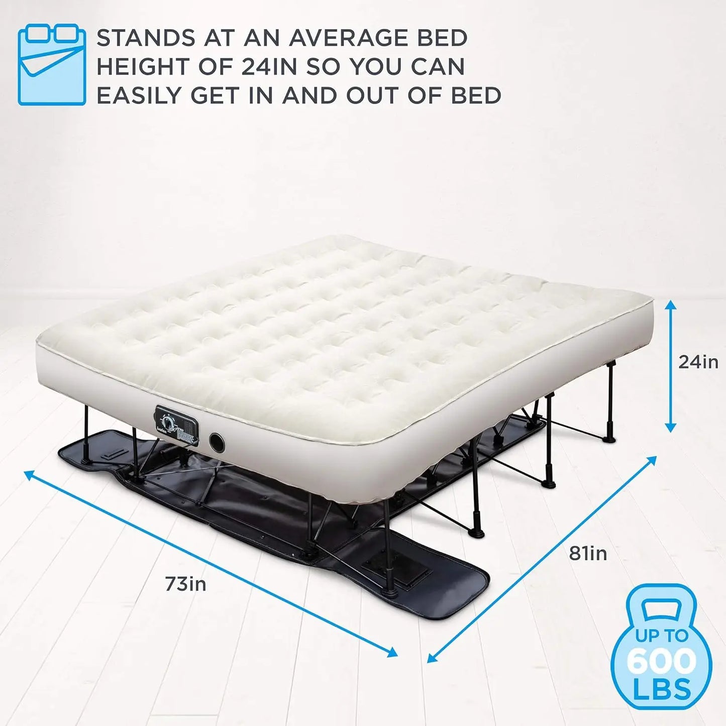 Air Mattress with Frame & Rolling Case, Self Inflatable, Blow Up Bed Auto Shut-Off, Comfortable Surface