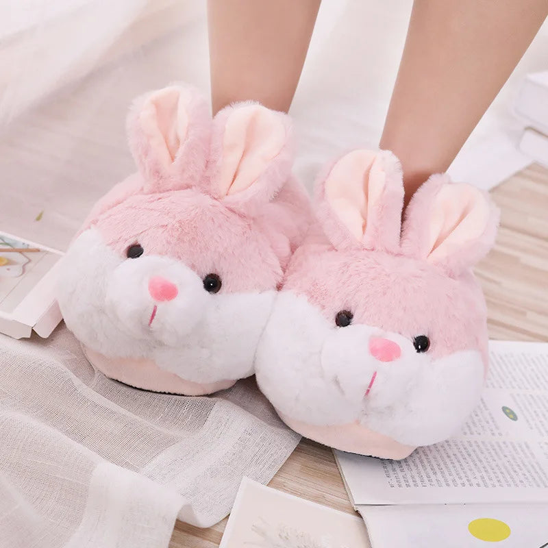 Cute Rabbit Shoes Women Winter Slippers Warm Plush Soft Sole Girls Indoor Home Floor Slipper Pink Color Ladies Cartoon Footwear