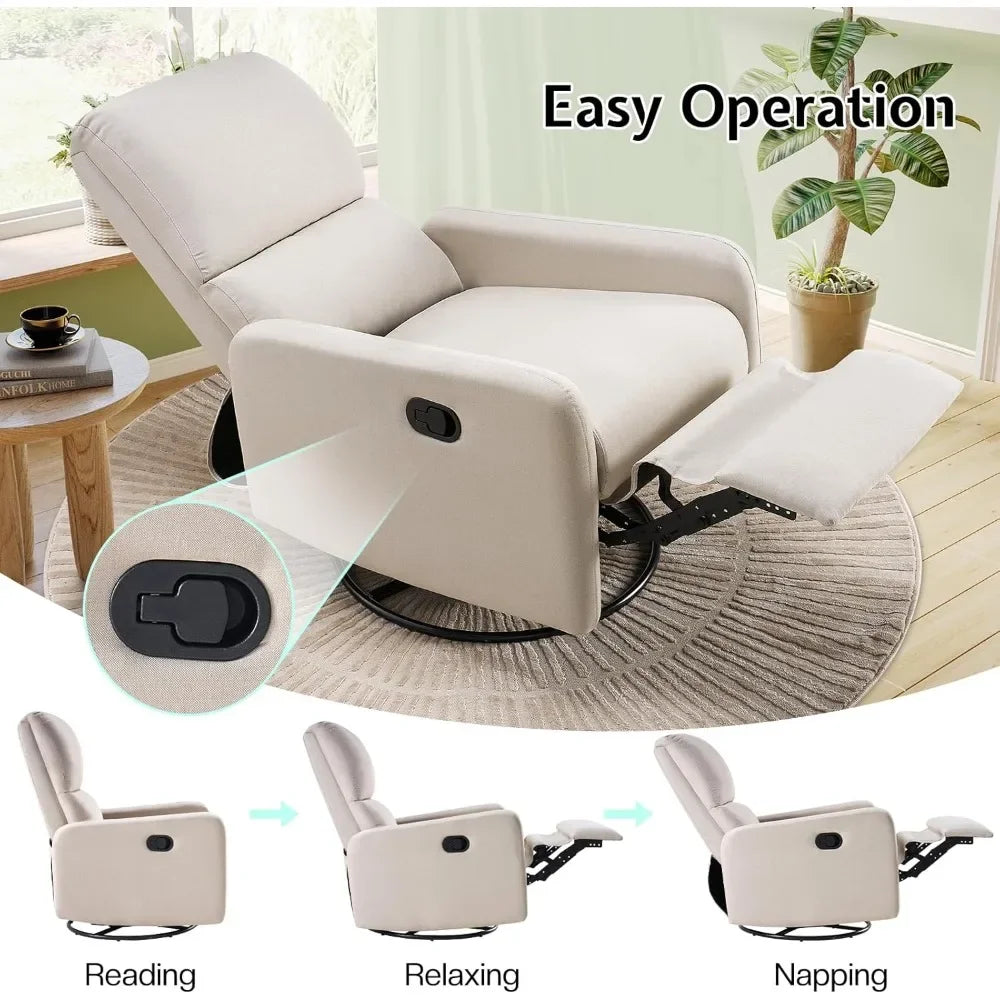 Swivel Rocking Chair, Nursery Glider Recliner Chairs for Adults, Rocker for Living Room Bedroom,Beige Linen,Living Room Chairs