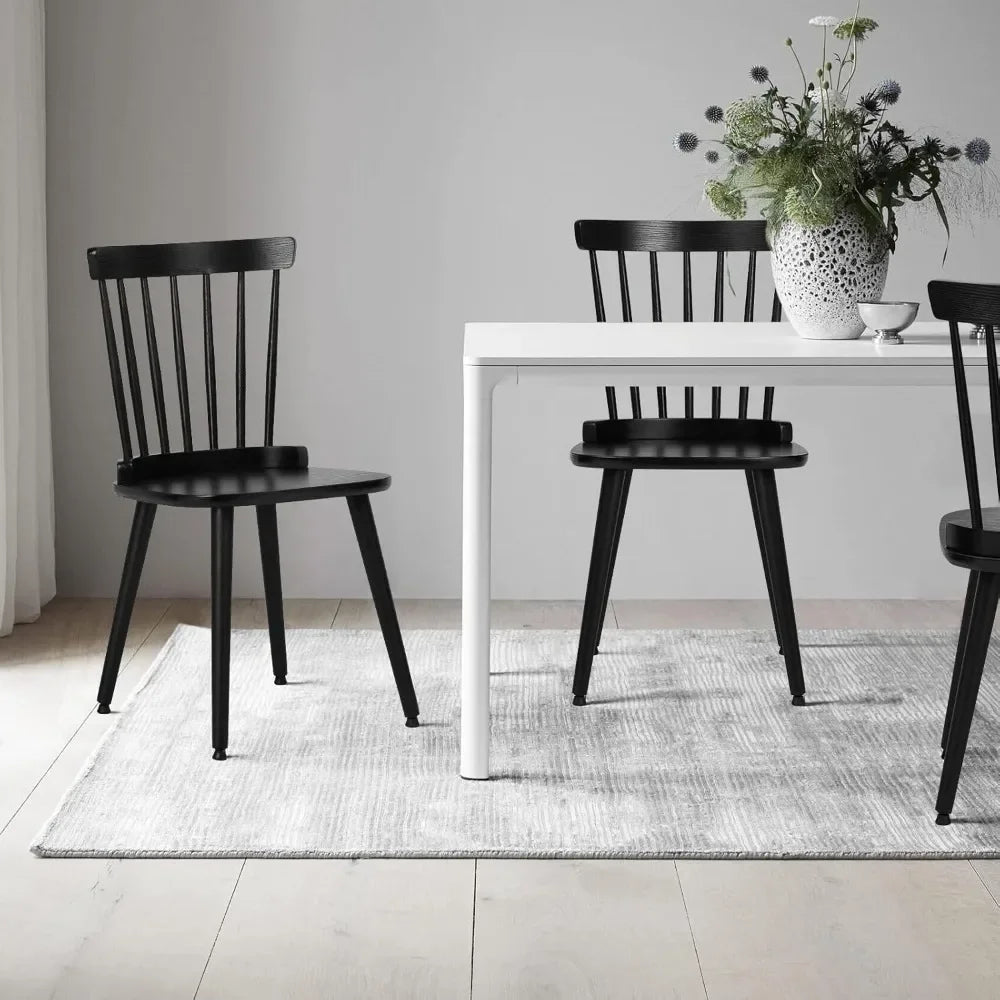 6 Pc Dining Chair Set, Farmhouse Solid Wood Spindle Back Side Chair Mid-Century Modern Black Armless Kitchen Chair