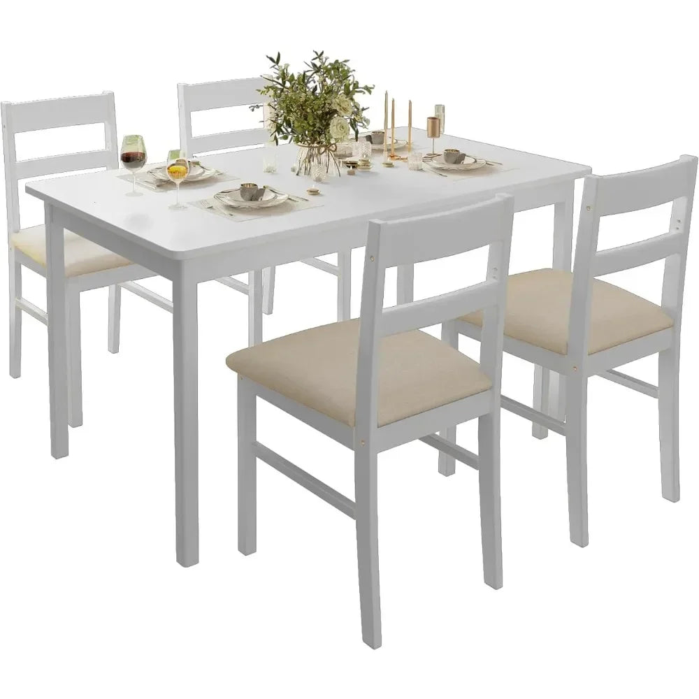 Solid Wood Indoor Modern Rectangular Dining Table Set for 4,Table and Chairs Set with Soft Cushions for Kitchen,Bar,Living Room