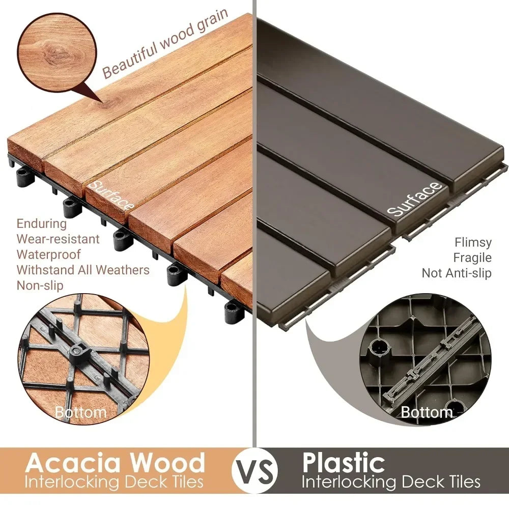 Garden flooring,  solid Acacia Wood interlocking terrace deck -12 "x 12" indoor and outdoor waterproofing, flooring