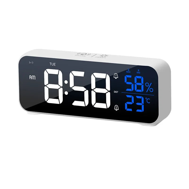 Music LED Digital Alarm Clock Voice Control Temperature Humidity Display Desktop Clocks Home Table Decoration Built-in 1200mAh