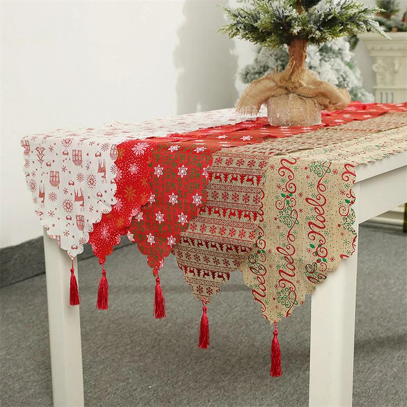 New Christmas Fabric Printed Table Runner Household Table Cover Antifouling Santa Claus Tablecloth Christmas Decorations Supply