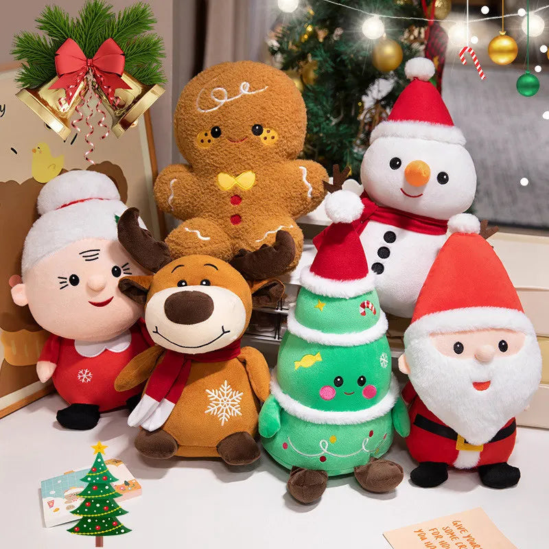 Kawaii Cartoon Christmas Series Plush Doll Pillow Gingerbread Man Christmas Tree Santa Claus Plush Toy Home Holiday Decoration