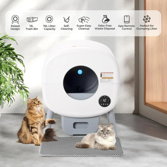 Self Cleaning Cat Litter Box: Extra Large Automatic Litter Box for Multiple Cats with Mat -Odor-Free Waste Disposal Cat Box with