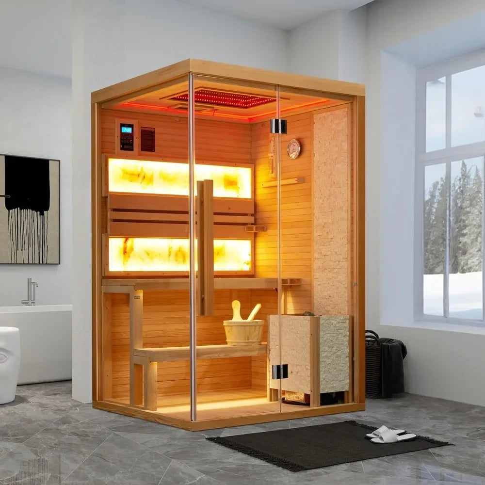 Steam Sauna,with 2300W Stove Heater,with 2 Himalayan Salt Bricks,7-Color Dynamic Abysm Sky Lights 2-4 Person Luxurious Sauna