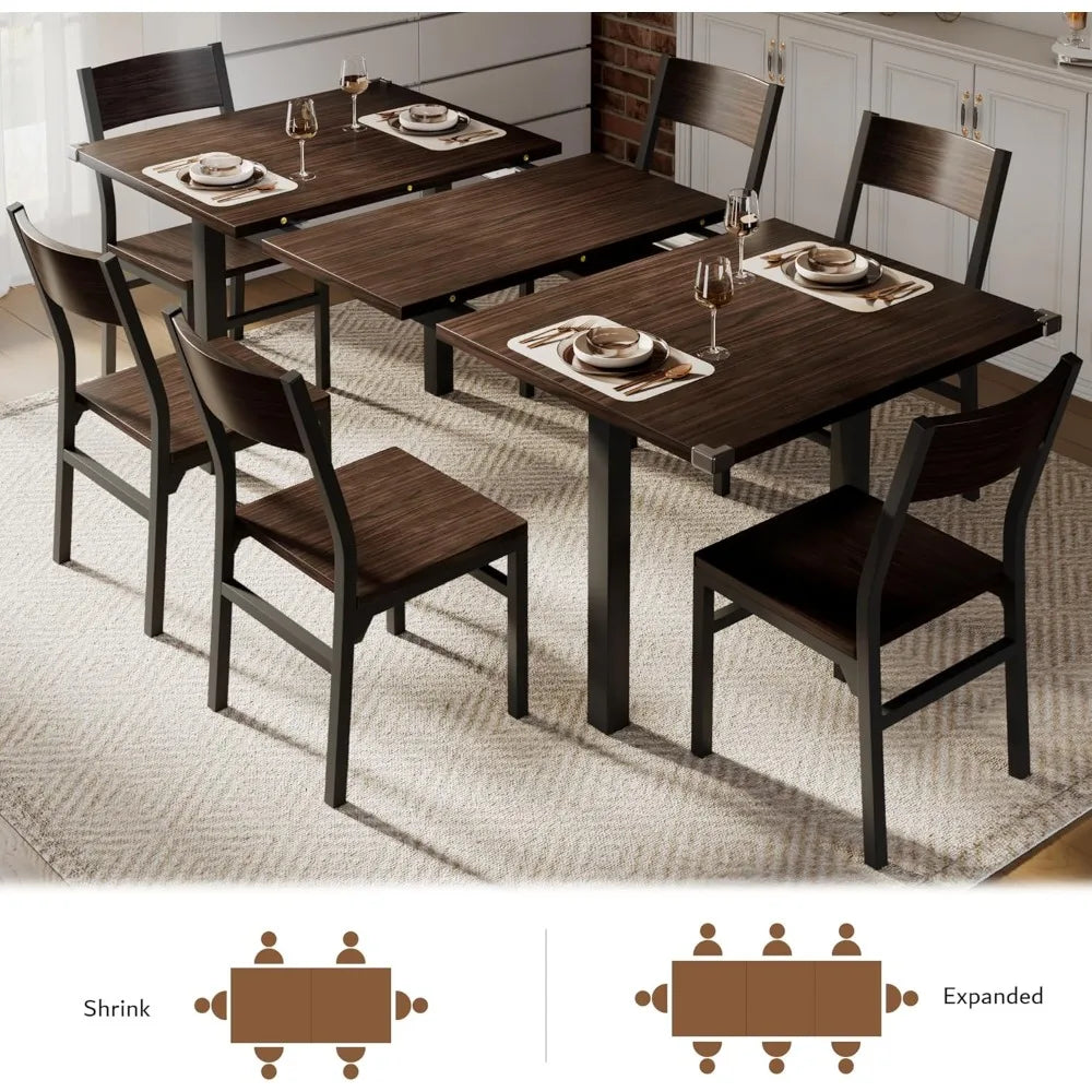 7 Pieces Dining Table & Chairs Set for 4-6,  Dining Room Table with MDF Board & Metal Frame