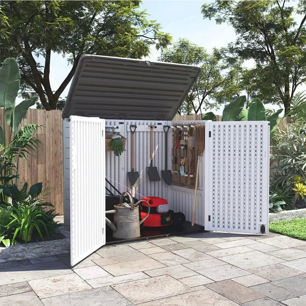 Larger Outdoor Storage Shed Weather Resistance, Horizontal Outdoor Storage Box Waterproof for Garden, Patios, Backyards,