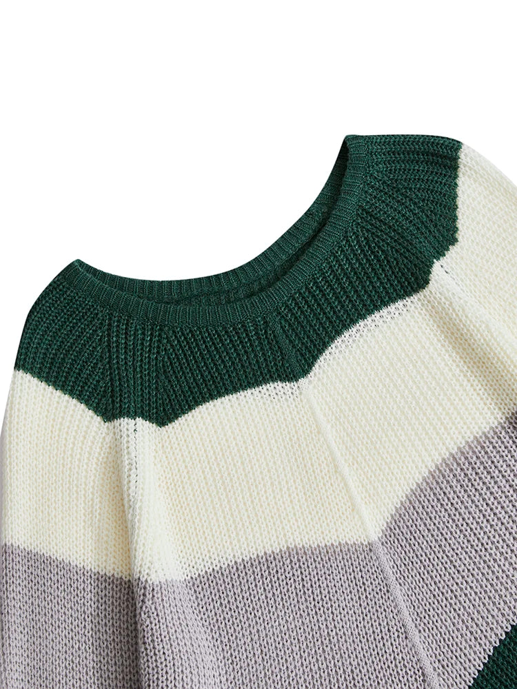 ONELINK Green White Grey Wide Stips O Neck Plus Size Autumn Winter 2022 Woolen Knit Pullover Women Sweater Oversize Clothing