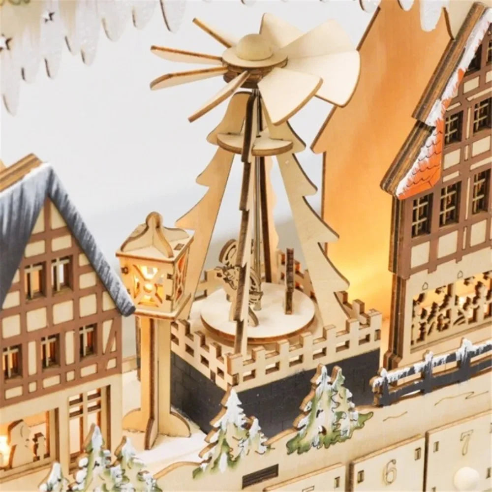 This Christmas Village Advent Calendar adds a festive charm with 18 LED lights beautifully illuminating the Christmas scene