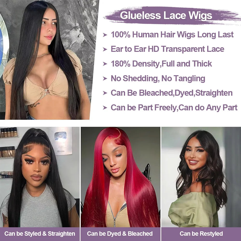 Straight Glueless Wigs Human Hair Ready To Wear Bleached Knots 13x4 7x5 Lace Frontal Wigs For Women Preplucked Pre Cut No Glue