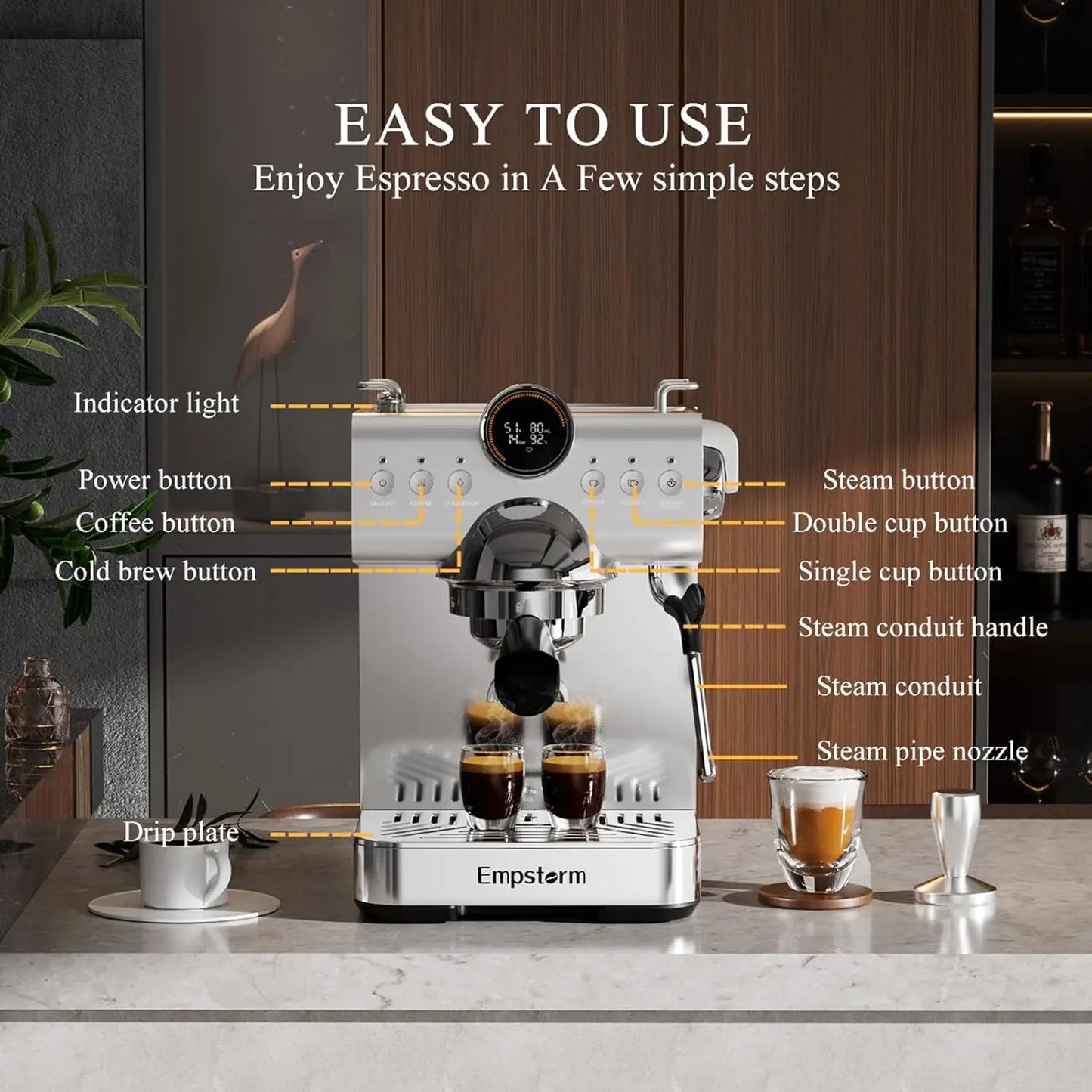 Cold Brew, 20 Bar Hot and Cold Espresso Maker Cappuccino Machine with Milk Steam Wand, Easy to Use & Clean, Expresso