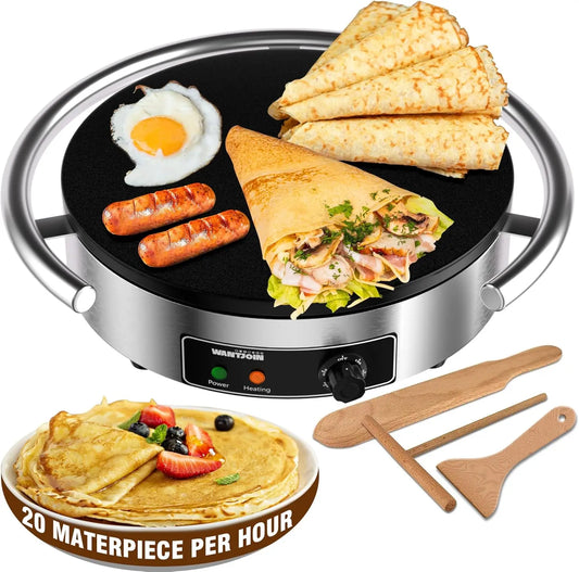 Electric Crepe Maker 16 Inch 110V Non-Stick 1700W Electric Crepe Machine Adjustable Temperature Control 403 Stainless Steel