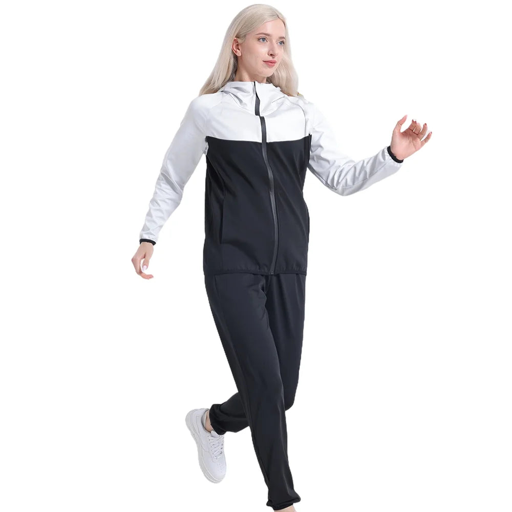 2pcs Women Sweat Sauna Suit Set Full Zip Fitness Sauna Jacket and Leggings The cuffs sweat quickly Sauna Pants