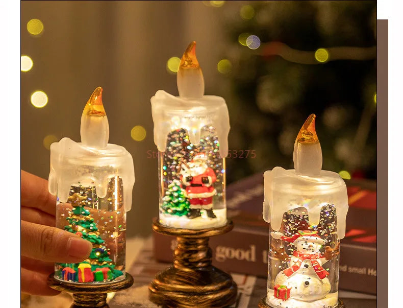 2024 Christmas Luminous Led Candles Lights Glitter Santa Claus Snowman Wind Lantern Kawaii Vintage Nightlight Kawaii Toy  Gifts