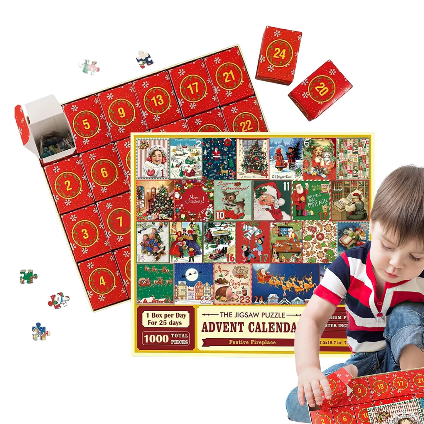 Creative Toy 1000 Pieces Chirstmas Advent Calendar Puzzle 25days Countdown Calendar Diy Puzzles For Kids New Year Chirstmas Gift