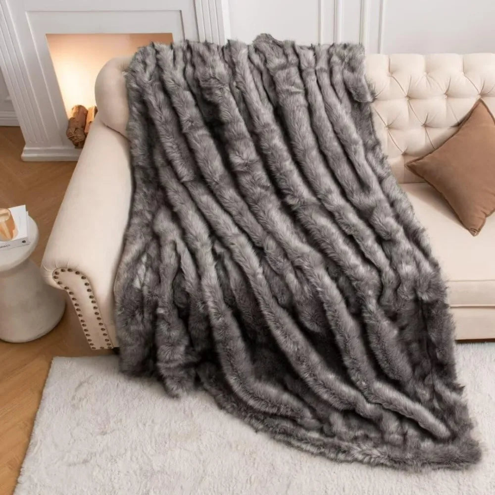 Luxury Faux Fur Blanket - Super Thick Warm Long Fluff Fuzzy Throw Blanket for Bed, Sofa, Couch, Home Decor with Soft Cozy Plush