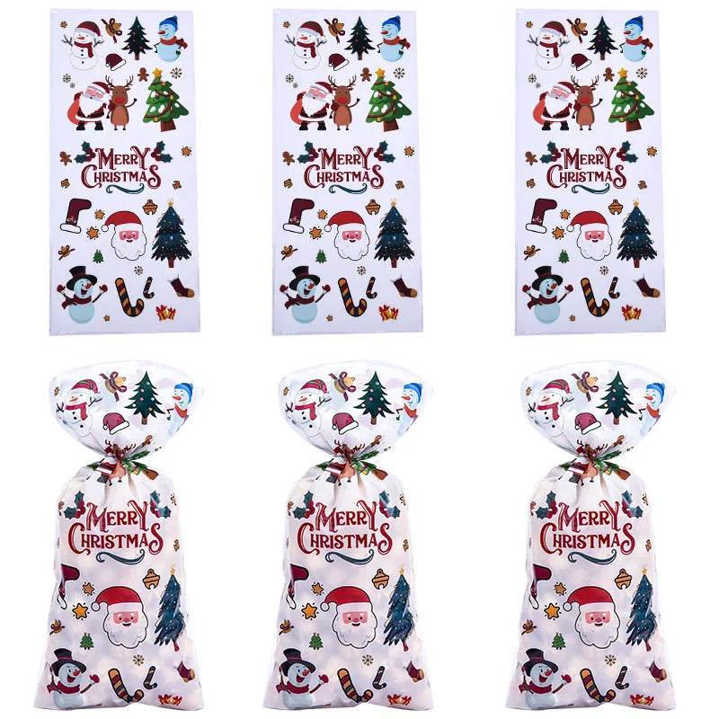 50/100PCS Christmas Candy Wrapping Bags Father Xmas Bags Biscuits Cookies Snacks Baking Bags Navidad Snowflake Elk Gift Bags