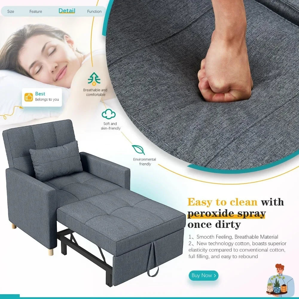 Sleeper Chair, 3 in 1 Convertible Chair Bed for Adults, Pull Out Sofa Bed with Pillow and Adjustable Backrest,Living Room Chairs