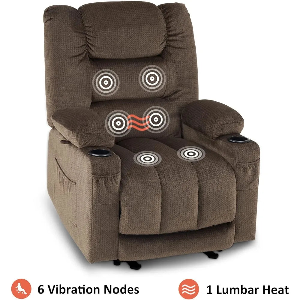 Electric Power Recliner Chair with Heat and Massage, USB Ports, Cup Holders, Reclining Chair for Living Room 6079 Dark Brown