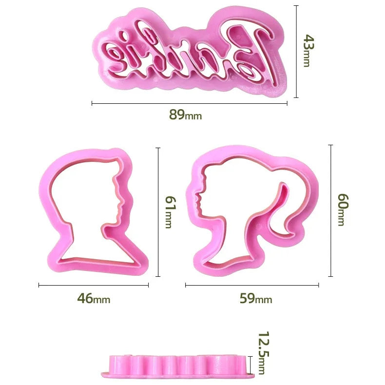 Barbie Cookie Cutter Set Kawaii Kitchen Accessories Pink Cookie Mold Stamp Baking Tools Christmas Molds Party Decoration