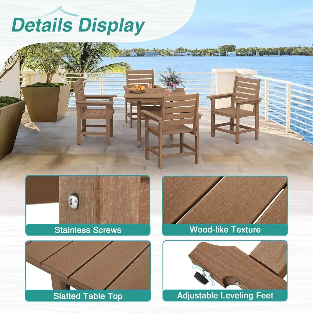 5 Pieces Patio Table and Chairs, Square Outdoor Dining Table with 4 Patio Chairs, Weather Resistant Outdoor Dining Set