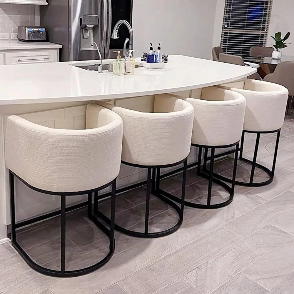 Modern Counter Height Linen Fabric Upholstered Counter Stools Set of 4 Chaises Dinning Chairs Dining Table Cream Desk Chair Room