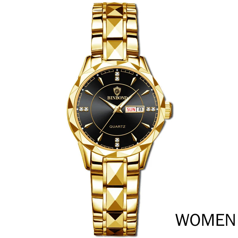 Women Business Casual Fashion Waterproof Full Steel Quartz Watches for Female Sports Date Week Clock Ladies Gold