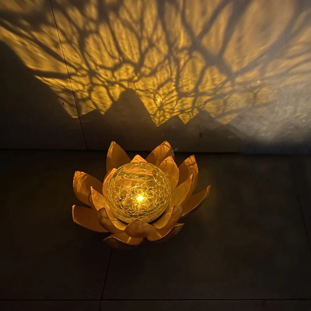 Lotus Shaped Garden Solar Lights Cracked Glass Ball Garden Lamp Halloween Christmas Outdoor Patio Lawn Garden Decoration