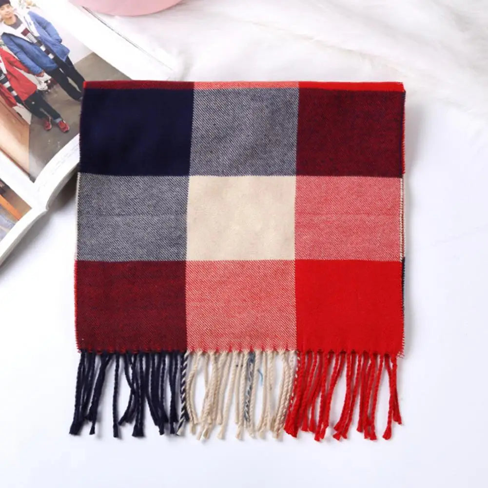 Versatile Men Scarf Men Plaid Scarf Stylish Plaid Pattern Men's Scarf with Tassel Trim Long Wrap Imitation Cashmere for Daily